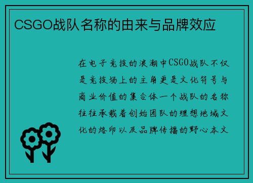 CSGO战队名称的由来与品牌效应